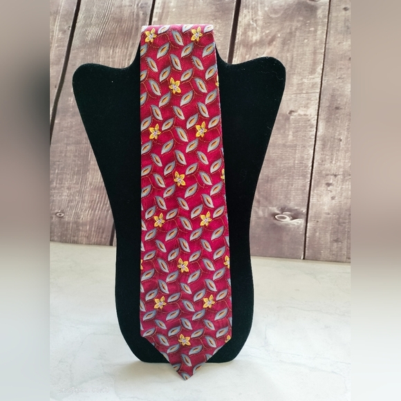Robert Talbott Best of Class Necktie Tie Silk Red Yellow Flowers Leaf Classic T - Picture 1 of 10